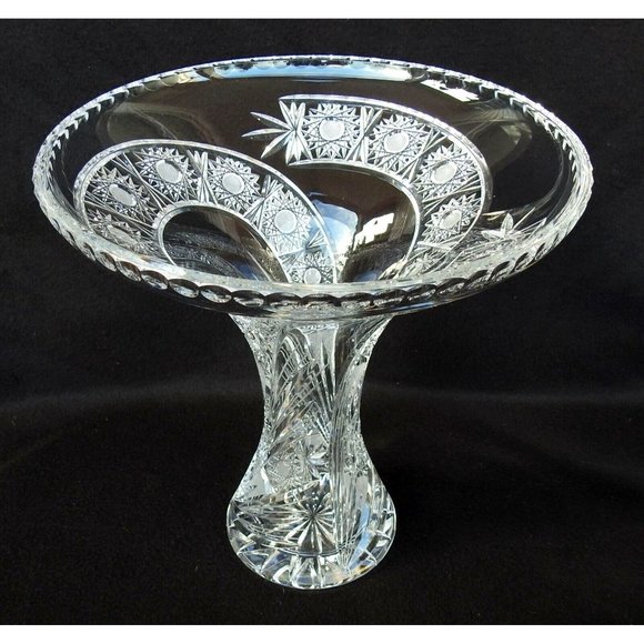 Vintage Large 12" Spiral Hand Cut Lead Crystal Glass Statement Vase